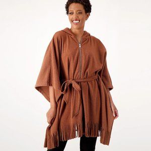 Susan Graver Weekend Fleece Hooded Poncho w Fringe - a522820